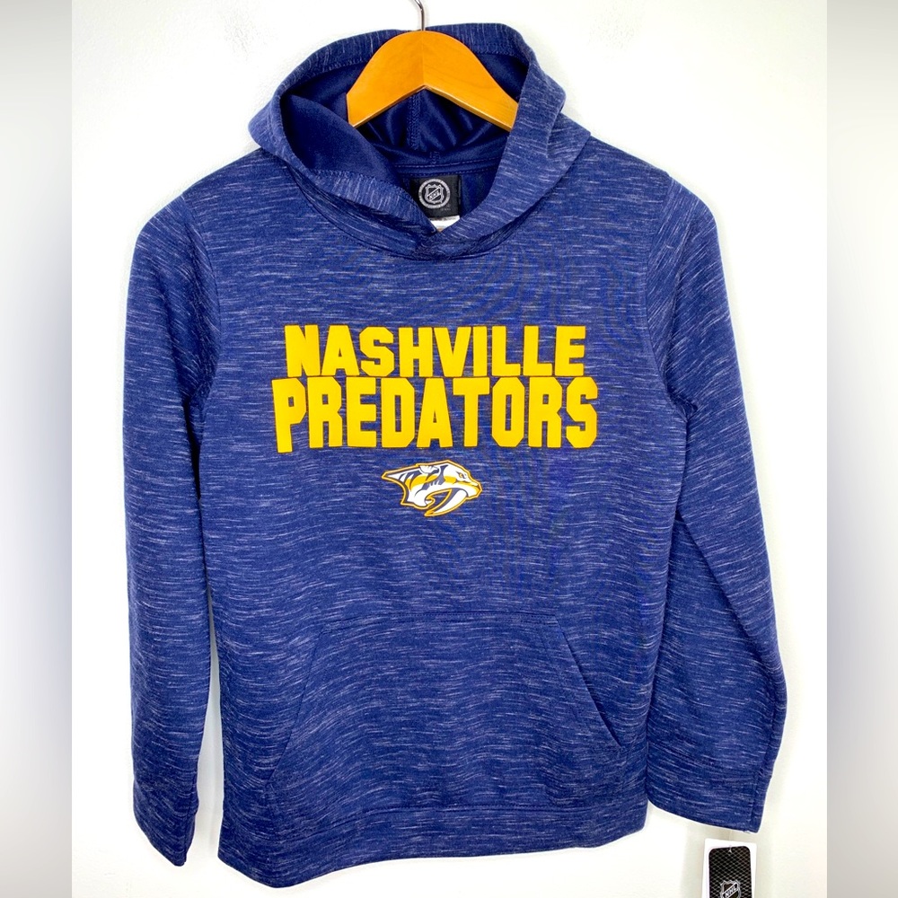 NHL Nashville Predators Hoodie New Youth Boys 12/14 Front Pocket Large SPELL OUT